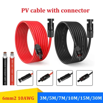 PowMr Black Red 3M 5M 7M 10M 15M 30M Solar Photovoltaic Line 6mm2 10AWG PV Cable with Connectors Solar System PV Extensions Wire 1