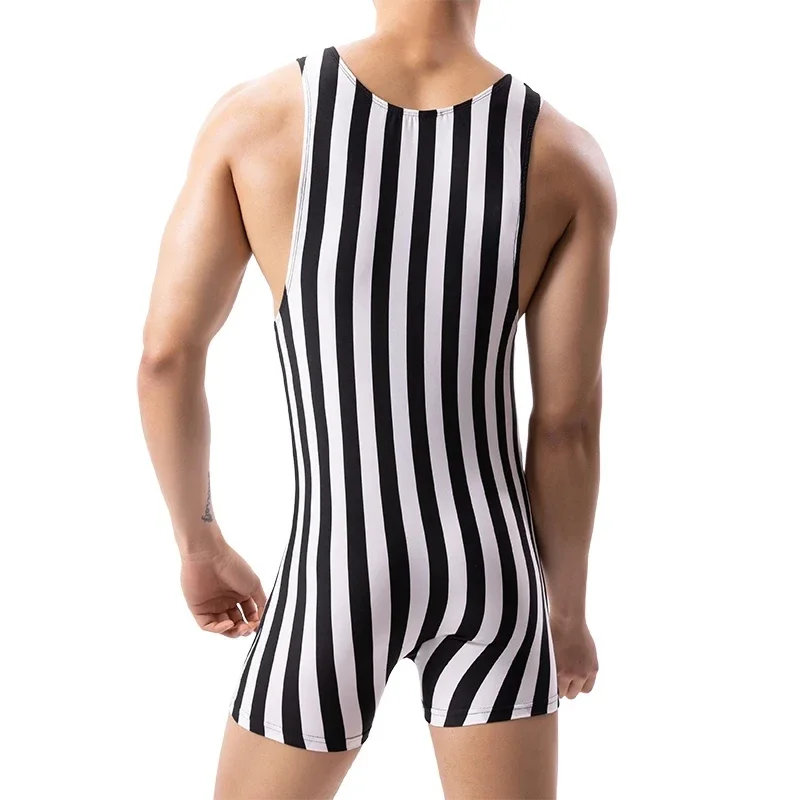 Men Underwear Mens Striped Bodysuits Undershirts Boxers Sleeveless Fitness Wrestling Singlet Slip Jumpsuits Leotard Seamless Rompers For Compression T Shirt