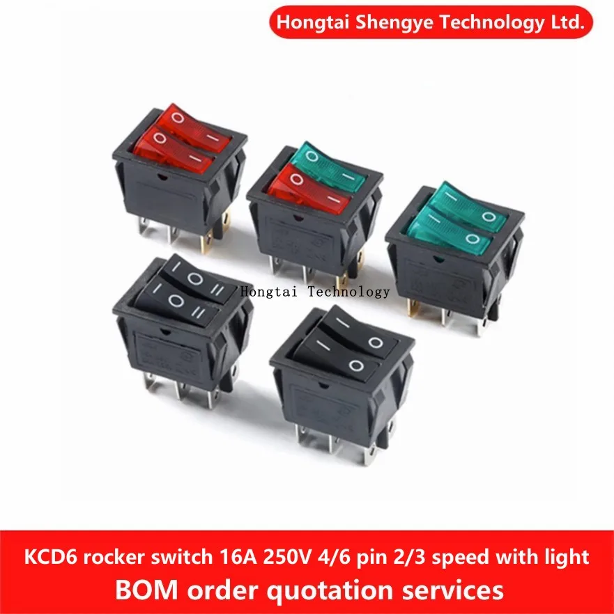 Kcd6 Kcd8 Tipo Di Barca Rocker Twin Lamp Duplex Interruttore Di Alimentazione 16A 250V 20A 125V 4/6 Pin 2/3 Velocità Nero Rosso Verde Con Led