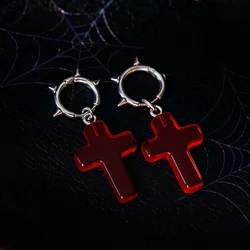Thorn Heart Gothic Earrings - Unisex Punk Cross Jewelry Gift (Red)