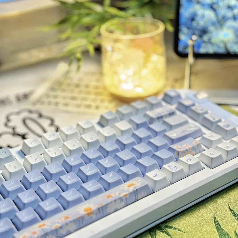 Cinco Lados Daisy Keycap Processo de Sublimação Cereja Pbt Adaptado ao Teclado Mecânico Fresco Azul Verão Primavera 138 Teclas