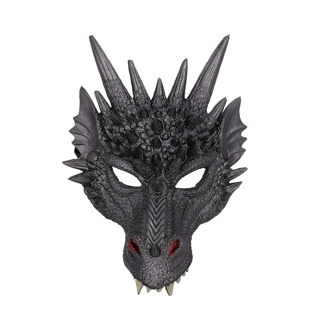 Mardi Gras Halloween Carnival Party PU Foam 3D Chinese Dragon Animal Dragon Mask Cosplay Scary Mask,Silver