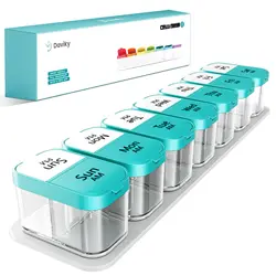Extra Large Weekly AM/PM Pill Organizer with 14 Compartments for Daily Medications & Vitamins (Cyna)