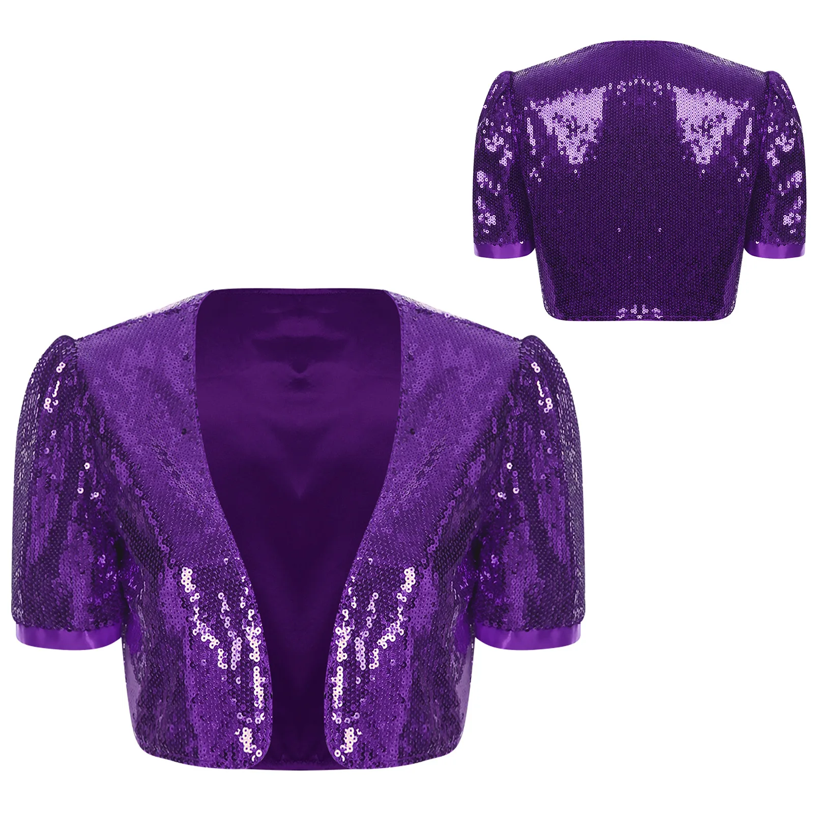 Cárdigan con forro completo y frente abierto para mujer, chaqueta corta, Tops cortos de manga corta con lentejuelas brillantes, prendas de vestir exteriores, ropa elegante para discoteca