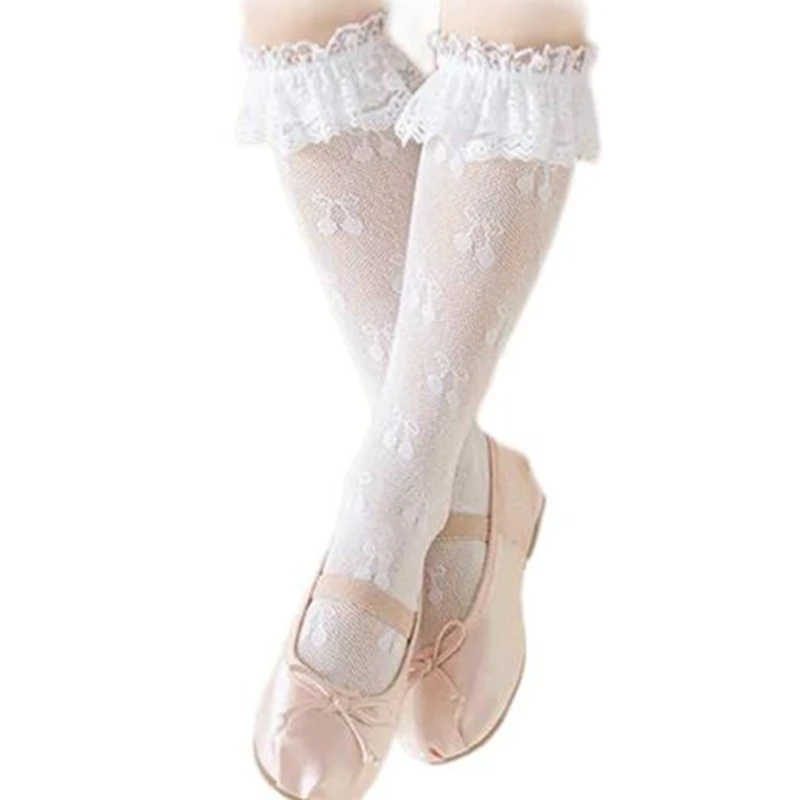 여자 학교 아이를위한 통기성 레이스 트림 과일 양말 Kneehigh 양말 야외 봄 양말 Y55B에 대한 Stretchy Fishnet 양말
