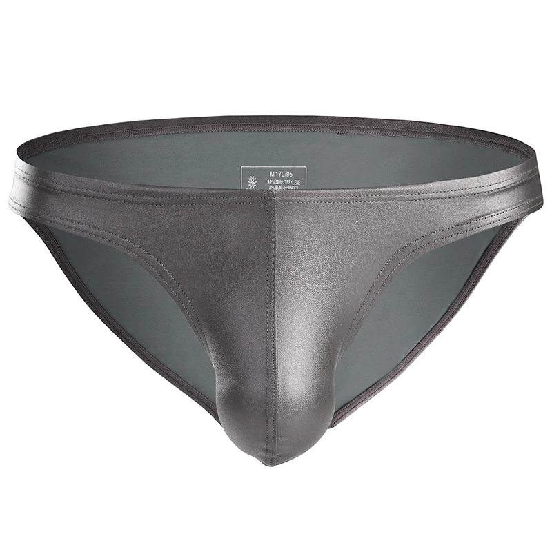 Men's Faux Leather Low Waist Stretch Briefs with Pouch