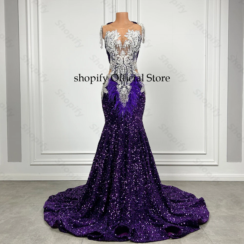green emerald velvet dress Primavera 3913 V-Neck Long Sequin Prom Dress -PromGirl Purple / 16