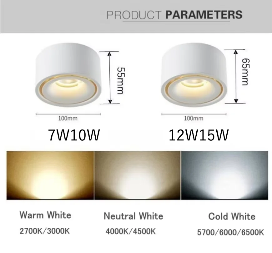 Aluminum Round Surface Mounted COB LED Spot Light Downlights 7W12W15W18W Ceiling Lamps AC110V/220V driverless Home Lighting