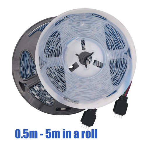 5v 5050 RGB LED 스트립 조명, 유연한 테이프 램프, 방수 50cm 1m 2m 3m 4m 5m, 4 핀 플러그 포함, 흰색/검정색 PCB 홈 데코레이션 2