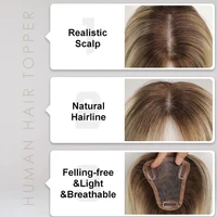 Cendré gris brun 100% Remy cheveux humains Toppers Clips dans les cheveux dentelle Base Topper postiches pour femmes Extensions de cheveux 12 pouces droites 3