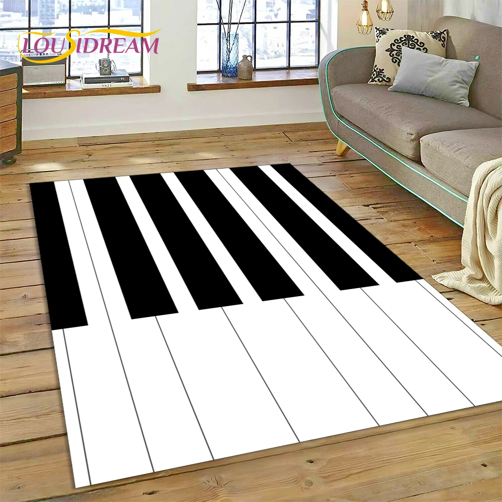 thumbnail image 1 of Alfombra con dibujos animados de instrumentos musicales con teclas de piano en 3D para el hogar, sala de estar, dormitorio, sofá, decoración, alfombra para niños, alfombra antideslizante, 1 of 5