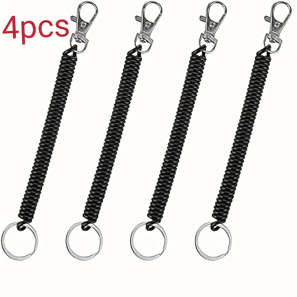 4-Piece Retractable Coil Keychain Set with Lobster Clasp