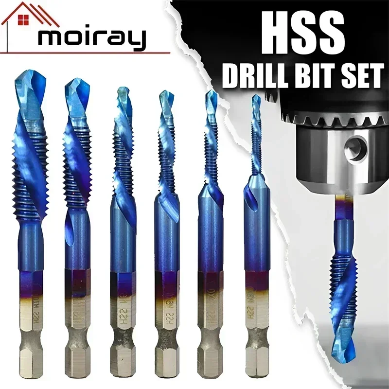 Hand Tool Titanium Plated Hex Shank HSS Screw Thread Metric Tap Drill Bits Screw Machine Compound M3 M4 M5 M6 M8 M10