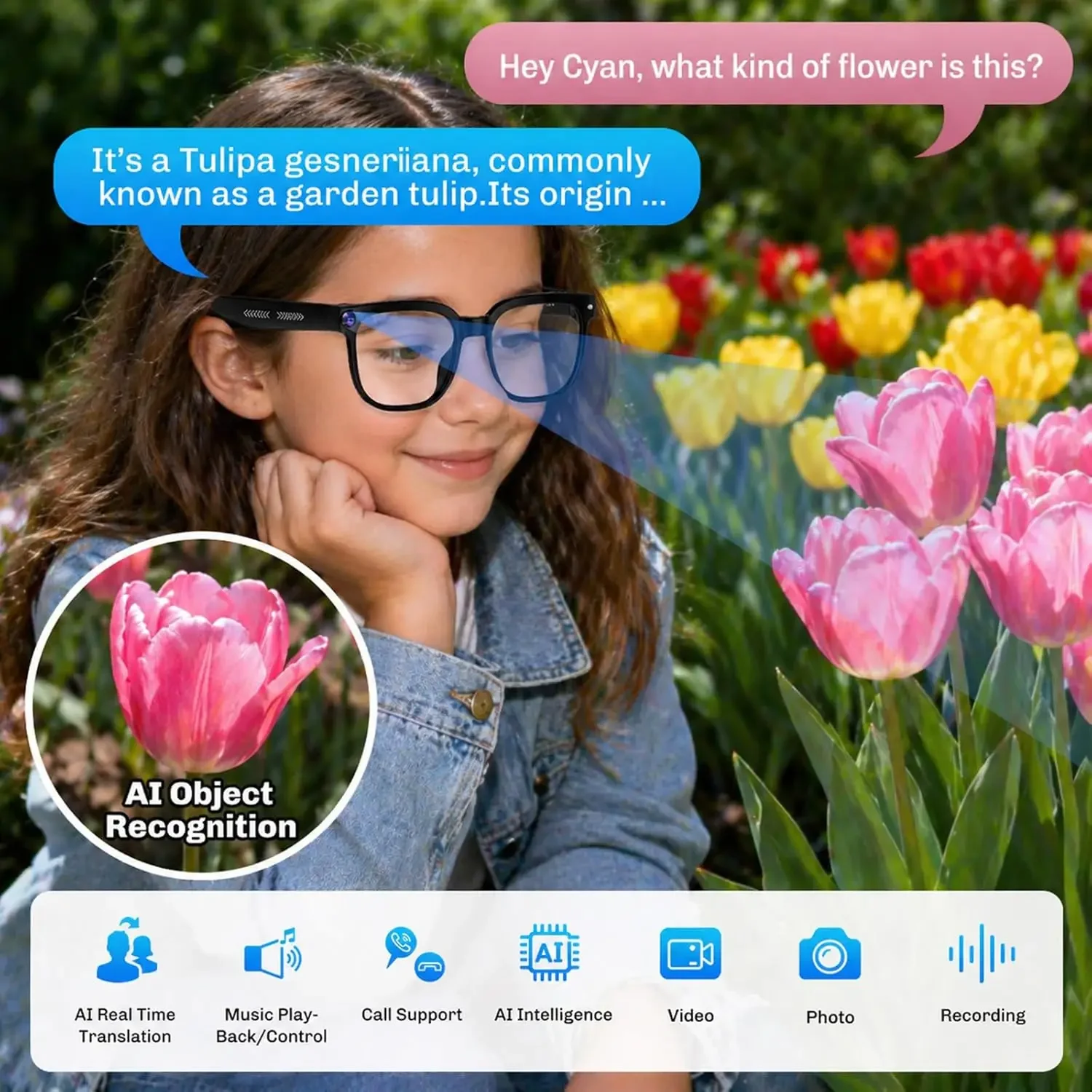 Occhiali Smart AI 4K HD con Fotocamera, Registrazione Video, Riconoscimento Foto AI, Chiamate Bluetooth e Traduzione Vocale - immagine 5