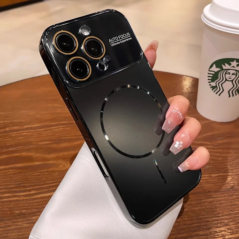 Titanium Magnetic Phone Case with Large Window Lens Protector - Matte PC Hard Cover