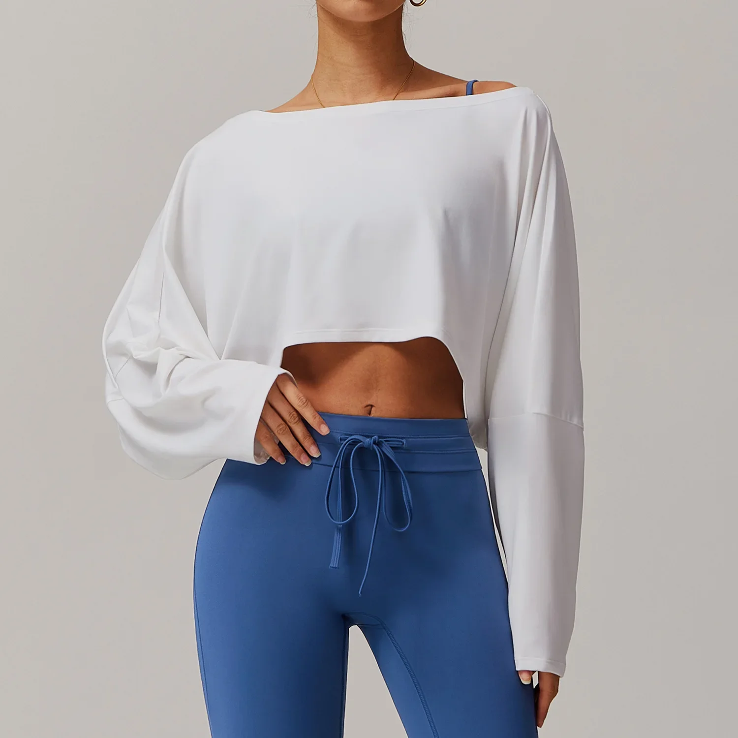 Women Loose Fitness Sports Long Sleeve Top Yoga One-line Shoulder Bat Sleeve Wear Casual Long Sleeved Running Fitness Clothes