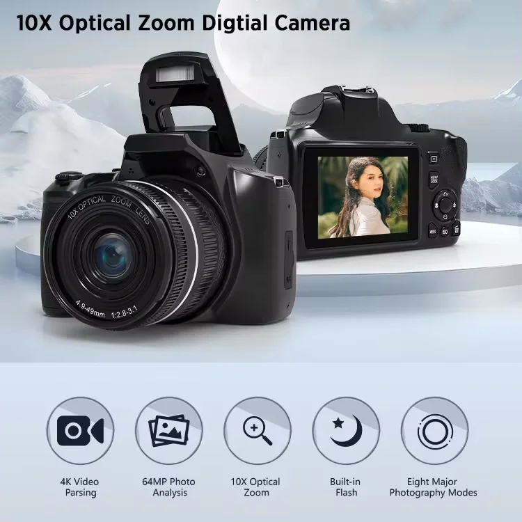 4K Professional Video SLR Camera 64MP Vlog Digital Cameras for Youtube Livestream Webcam 10X Optical Zoom Photography Camcorder