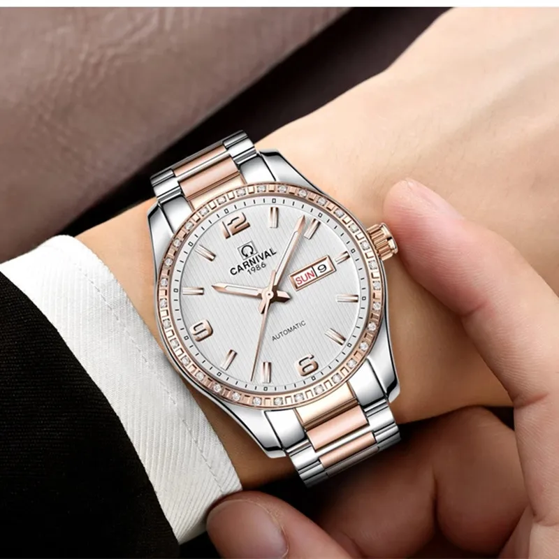 CARNIVAL Fashion Business Mechanical Watch For Men Luxury Brand Automatic Watches Waterproof Calendar Clock Relogio Masculino