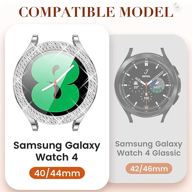 Coque Bling pour Samsung Galaxy Watch, 2 rangées, diamant pare-chocs, Galaxy Watch 5, 6, 4, 40mm, 44mm, accessoires de mode, 40mm