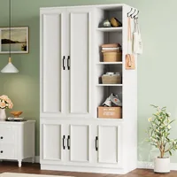 Armoire Wardrobe Closet 70" H,  5 Doors Bedroom Wooden Wardrobe with 4 Storage Shelves and Hanging Rod 1