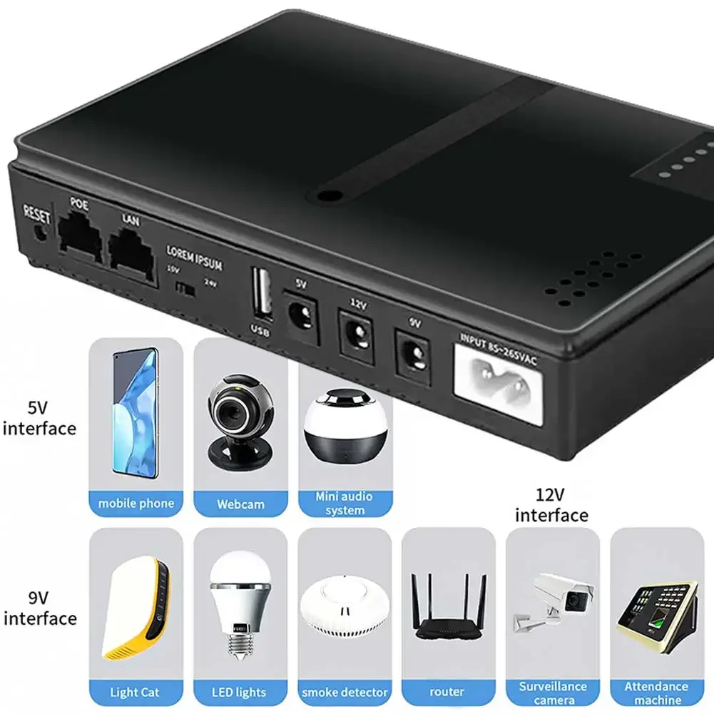 DC UPS Battery Backup 8800/10400mAh 5V, 9V, 12V Uninterruptible Power Supply Multipurpose Mini Battery Backup For Wifi IP Cam