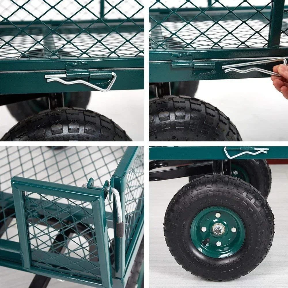 Garden Cart Heavy Duty 550lb Weight Capacity, Mesh Steel Metal Wagon Cart, Yard Cart with 180&deg; Rotating Handle