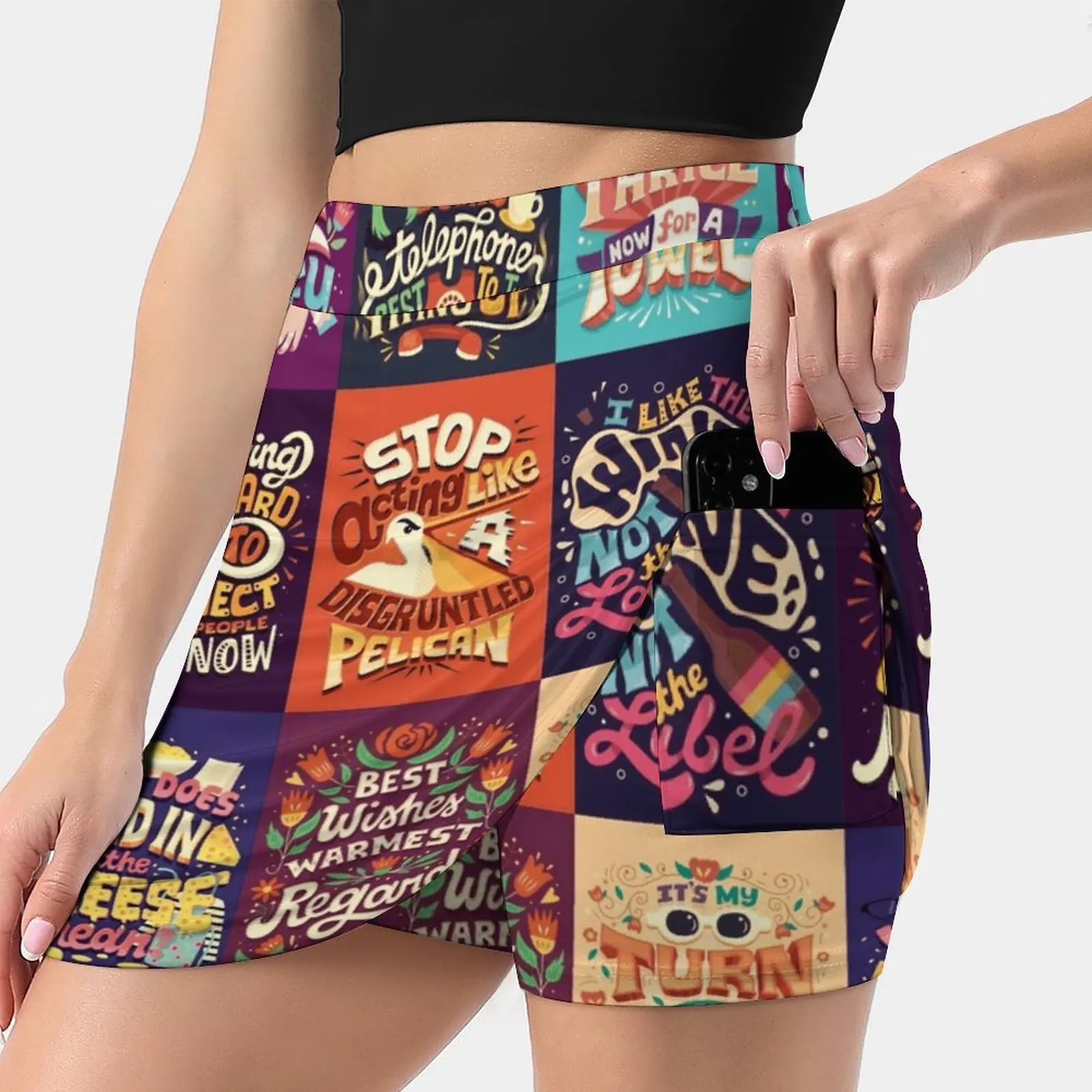 

Sc Collage Women's skirt Mini Skirts A Line Skirt With Hide Pocket Collage Typography Lettering Digital Lettering Word Art
