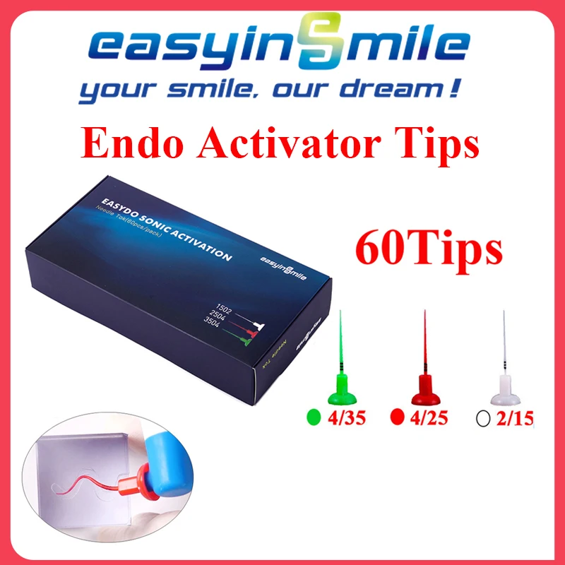

EASYINSMILE Dental Endo Sonic Activator Tips 60Pc For Easydo Activation Irrigator Instrument Deep Root Canal Bendable & No Break
