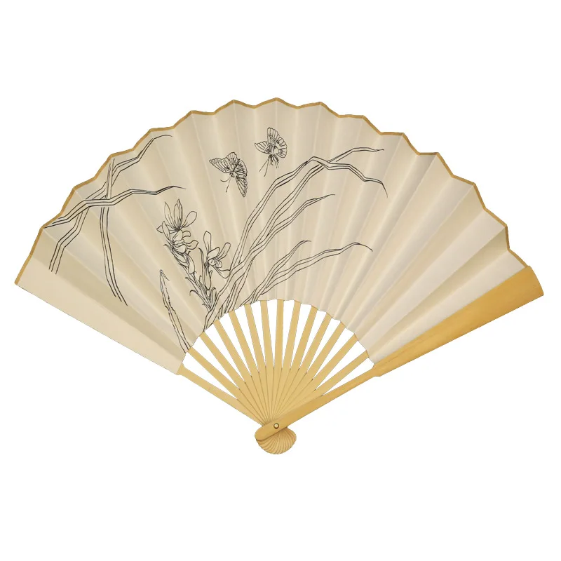 

Folding fan diy painting with line draft ancient style rice paper fan handmade diy material bag