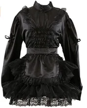 

Sissy Lockable Black Satin Lace Waist Tight Maid Uniform Gothic Lolita Clothes Can Be Customized