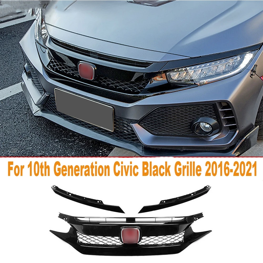 

For 10th Generation Honda Civic Black Grille 2016-2018 2019-2020 2021 Front Hood Grille Racing Bumper Grill Exterior Accessories