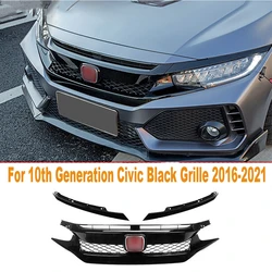 For 10th Generation Honda Civic Black Grille 2016-2018 2019-2020 2021 Front Hood Grille Racing Bumper Grill Exterior Accessories