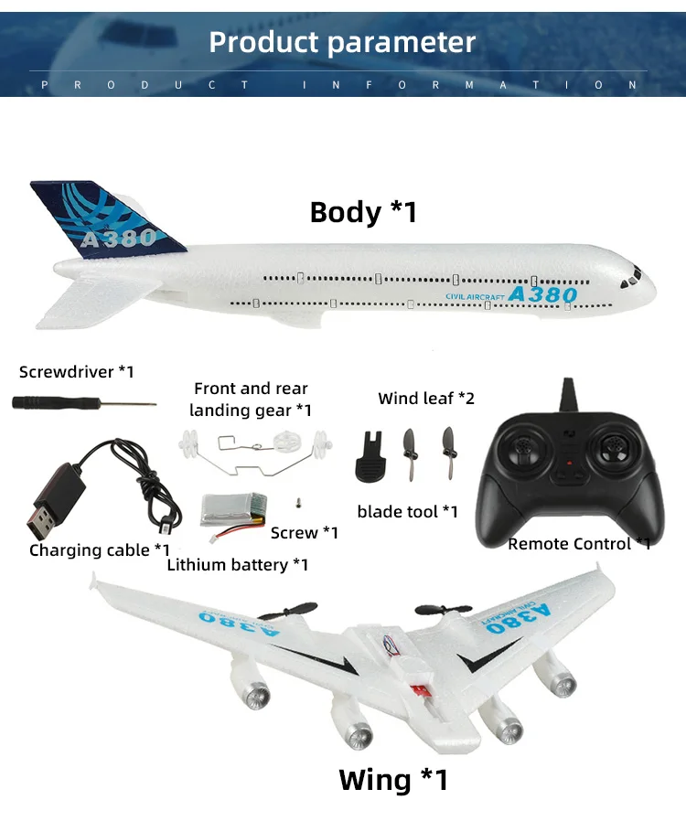 A380 RC 비행기 글라이더 원격 조종 폼 항공기 고정익 항공기 모델 비행기 장난감 취미 어린이 크리스마스 선물