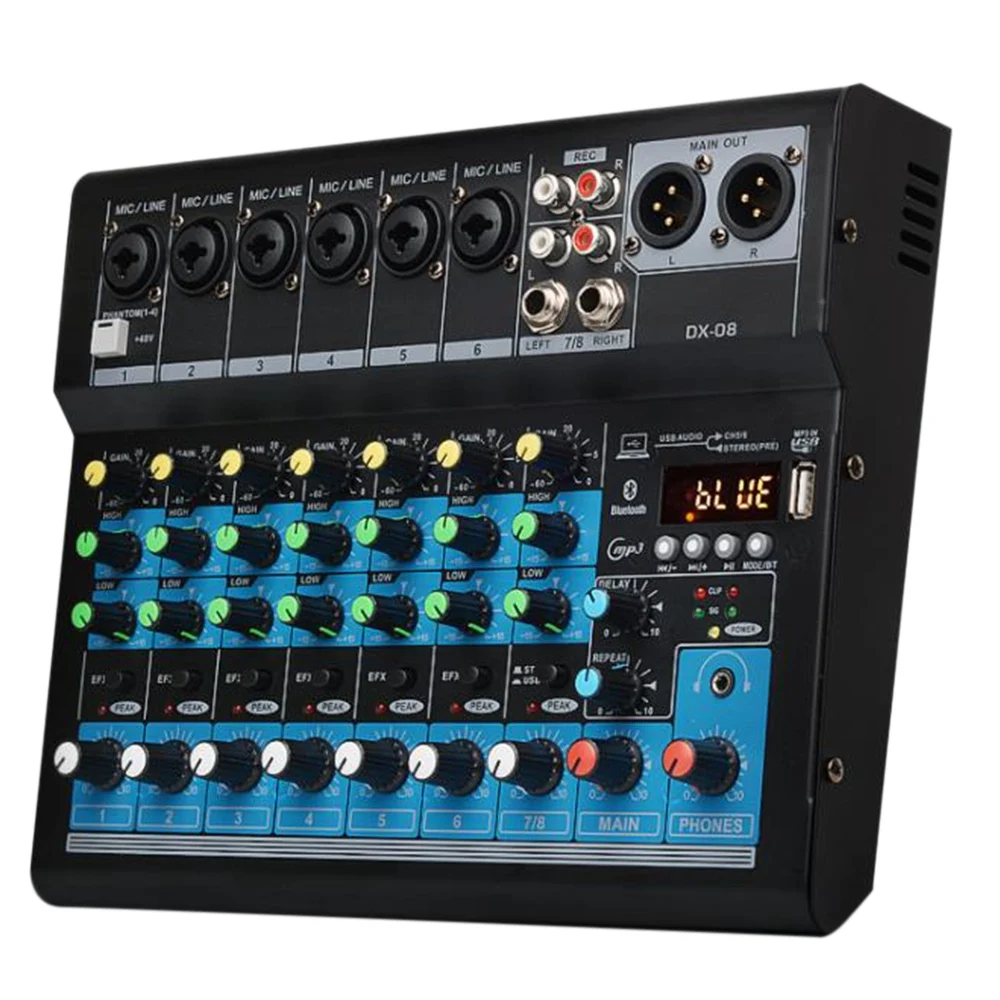 

8 Channel USB Bluetooth 48V Power Supply Sound Card Audio Mixer Sound Board Console Desk System Interface (EU Plug)