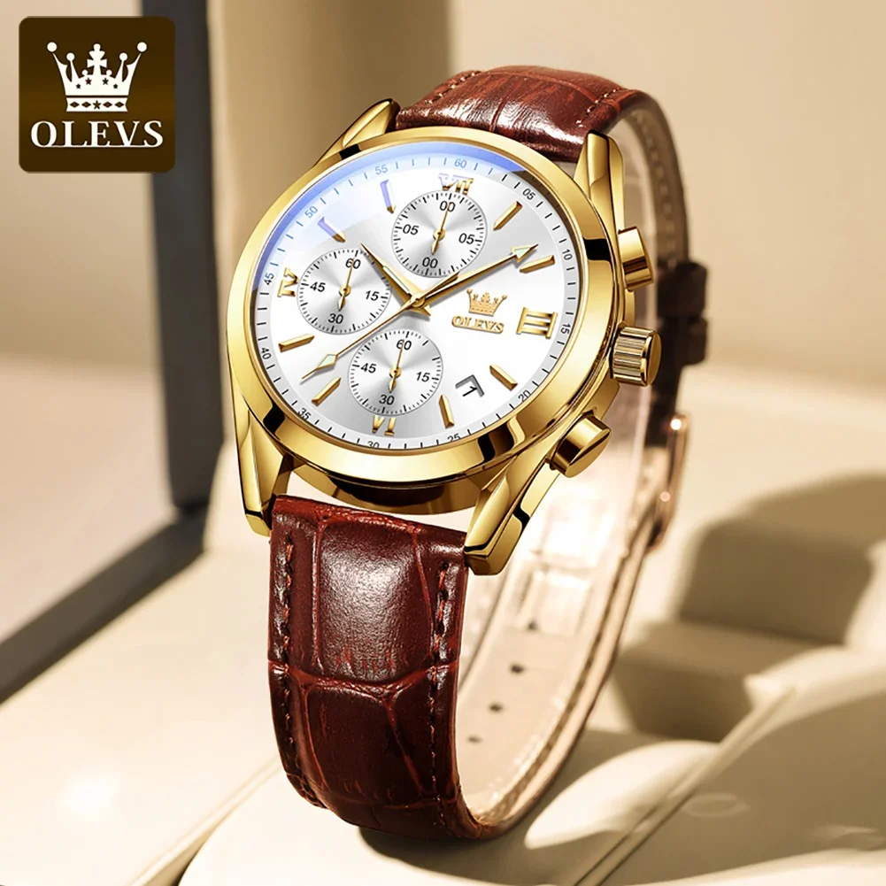 OLEVS 2872 Quartz Multifunctional Exquisite Men Wristwatches, PU Strap Sport Waterproof Watches For Men Luminous Chronograph 3