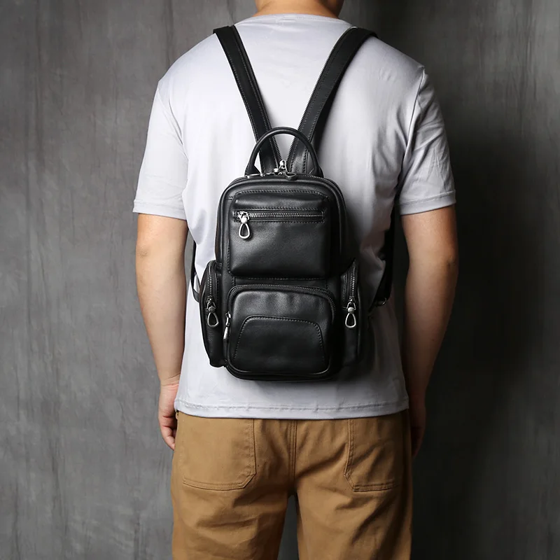 NZPJ Genuine Leather Crossbody Bag for Men And Women Natural Cowhide Chest Bag Suitable for 9.7-inch iPad Backpack