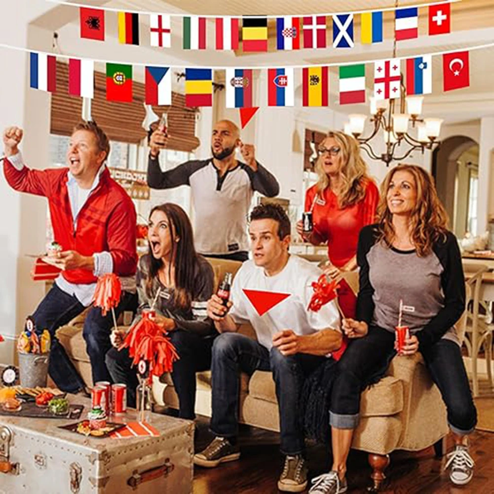 Euro 2024 Top 24 String Flags Decorative Football Event Garlands Hanging Flags Household Wall Decorations For Indoor Outdoor