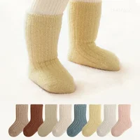 Autumn Winter New Baby Socks Thicken Velvet  Terry Newborn Boy Girl Warm Stockings Solid Knitted Infant Children Mid Tube Socken 5