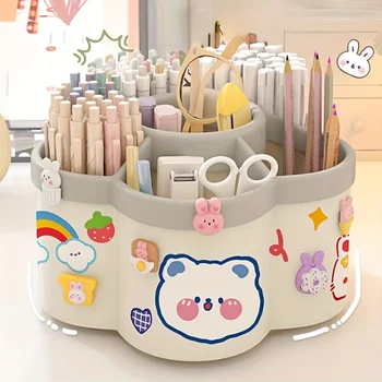 Desktop Rotating Stationery Pen Holder Large Capacity Storage Box Multifunctional Organizer Suitable For Cute Children Girls New