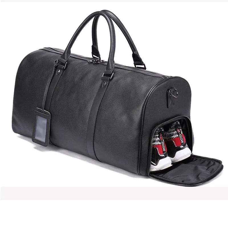 Genuine Leather Travel Bag Men Women Big Capacity Soft Casual Black Travel Duffel Carry Hand Luggage bags Shoulder Bag