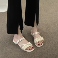 Sandales à Talons Carrés Élégantes pour Femme, Pantoufles d'Extérieur en Cuir Noué en Croix, à la Mode, Été, 2023 5