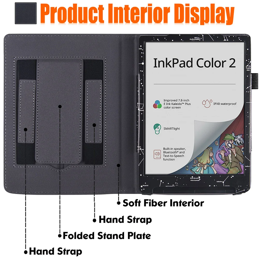 Leather Stand Case para Inkpad Capa de Manga com Alça de Mão Auto Dormir Auto Wake Novo 7.8 Cor pu - Imagem 4
