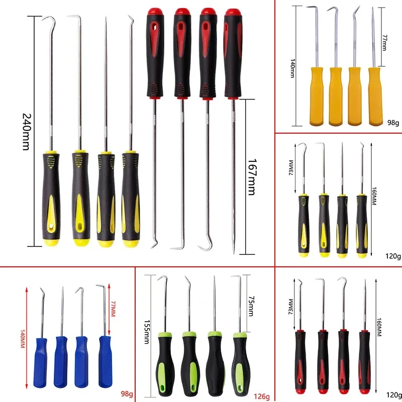 Car Repair Tool Set 4pcs/set Heat-resistant Antislip Hook Pick Set Car Oil Seal Screwdriver Gasket Puller Oil Seal Removal Hook Tool