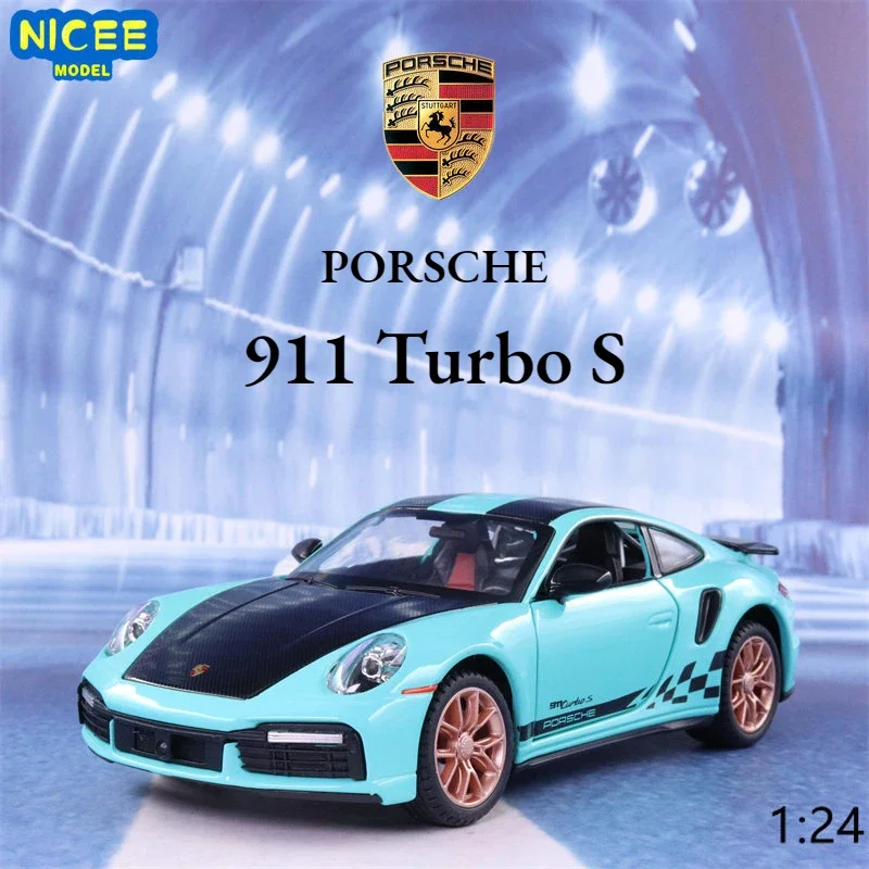 

1:24 Porsche 911 Turbo S Special Edition Diecast Metal Alloy Model car Sound Light Pull Back Collection Kids Toy Gifts F420