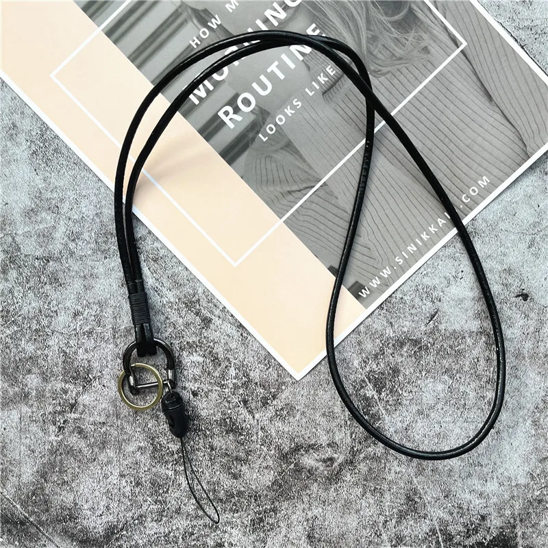 Genuine Leather Lanyard with Heavy Metal Keyring