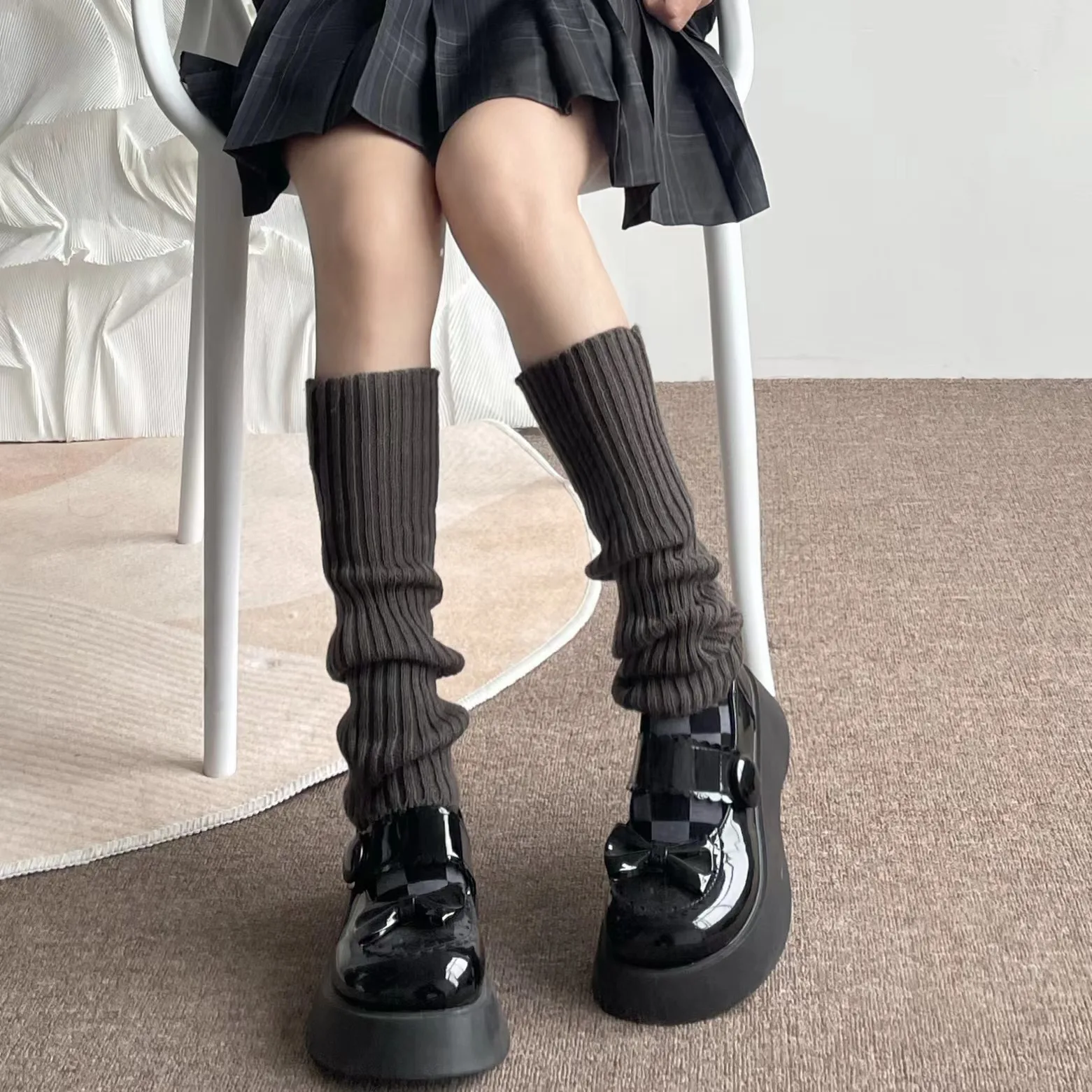 

Women Lolita Knitted Jk Socks White Long Calf Socks Leg Covers Autumn and Winter Warm Lolita Pile Socks Universal All Seasons