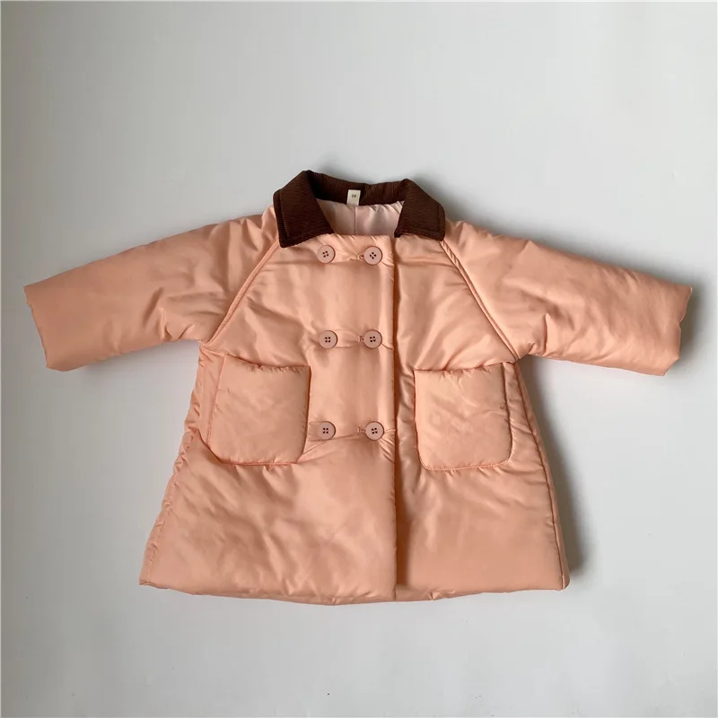 Winter New Product: Children's Collar Long Cotton Jacket, Double breasted Mid length Coat for Boys and Girls, Baby