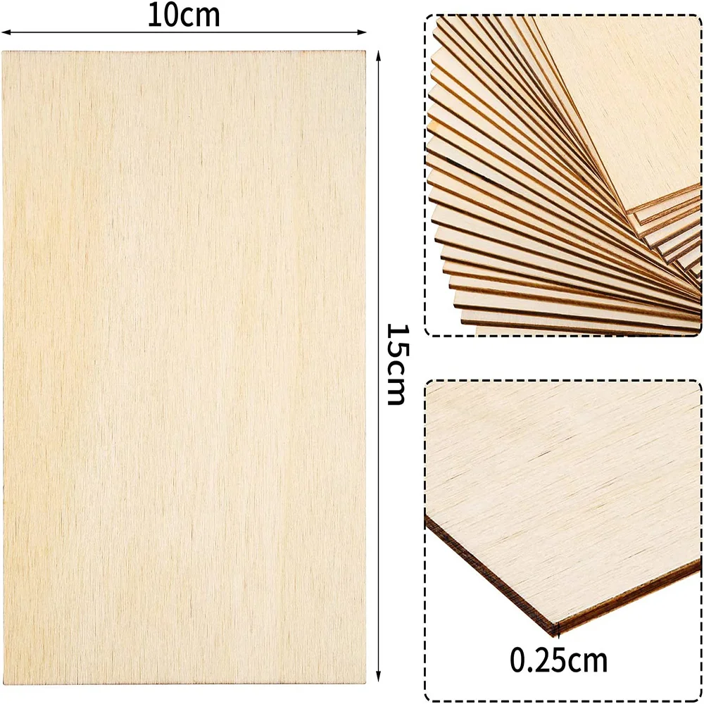 10PCS Unfinished Wood Pieces Rectangle Blank Sharp Corners Wooden Sheets for DIY Arts Craft Project