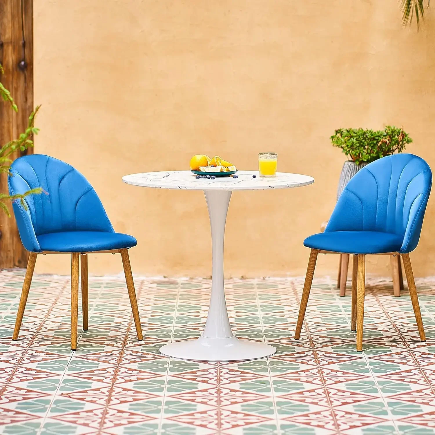 32 Inch |Round Dining Table with Faux Marble Top for Kitchen Bar Patio and More| Modern Small Coffee Table Living Room Accent 4