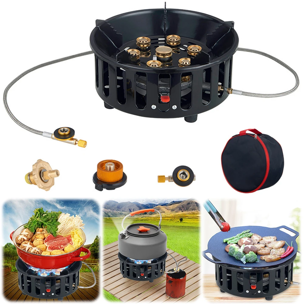 21000W Electronic Ignition Gas Stove with Adapter Portable Outdoor Furnace Barbecue Burner Cookware for Outdoor Camping Tourist 1 21000W Electronic Ignition Gas Stove with Adapter Portable Outdoor Furnace Barbecue Burner Cookware for Outdoor Camping Tourist 1